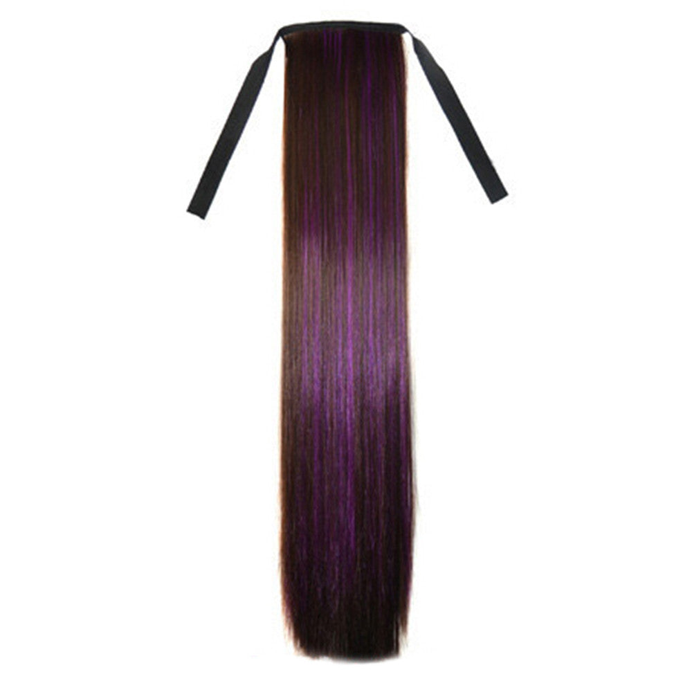 Colorful Long Straight Hair Horsetail Wig   dark brown violet 2M33H51P#