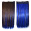 5 Cards Long Straight Hair Extension Wig    dark brown with sapphire blue