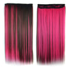 5 Cards Long Straight Hair Extension Wig    dark brown with pink