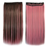 5 Cards Long Straight Hair Extension Wig    dark brown with rouge pink