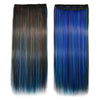 5 Cards Long Straight Hair Extension Wig    dark brown sky blue sapphire blue bleach and dye