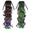 3 Colors Wig Horsetail Colorful Highlights   dark brown+dark purple+grass