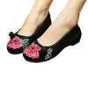 Vintage Chinese Embroidered Ballet Ballerina Cotton Black Flat Mary Jane Shoes for Women in Wonderful Floral Design - Mega Save Wholesale & Retail - 1