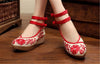 Mary Jane Chinese Shoes in Beautiful Red Embroidery & Ankle Straps with Floral Patterns - Mega Save Wholesale & Retail - 2