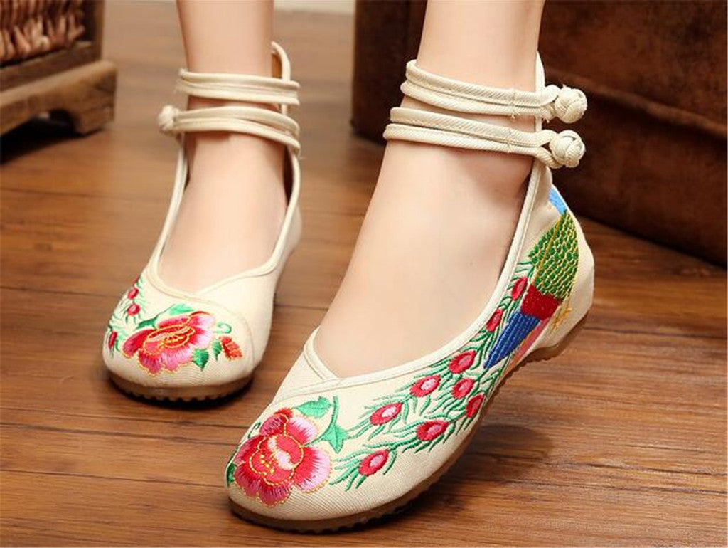 Chinese Embroidered Shoes Women Ballerina  Cotton Elevator shoes Double Pankou Red - Mega Save Wholesale & Retail - 5