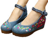 Chinese Embroidered Shoes Women Ballerina  Cotton Elevator shoes embroidered fan Blue - Mega Save Wholesale & Retail - 1