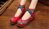 Traditional Embroidered Cotton Elevator Chinese Red Shoes in Colorful Ankle Straps & Bird Design - Mega Save Wholesale & Retail - 2