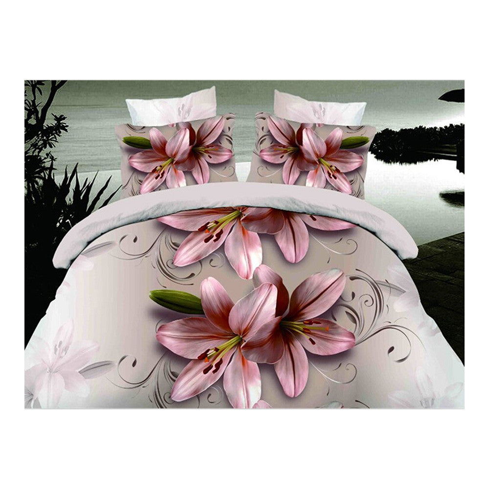 3D Flower Queen King Size Bed Quilt/Duvet Sheet Cover 4PC Set Cotton Sanded 039 - Mega Save Wholesale & Retail