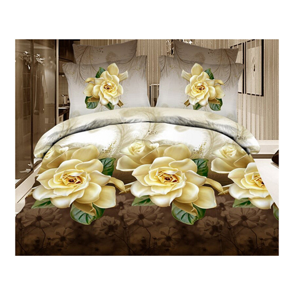 3D Flower Queen King Size Bed Quilt/Duvet Sheet Cover 4PC Set Cotton Sanded 014 - Mega Save Wholesale & Retail
