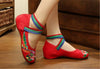 Chinese Embroidered Ballerina Red Mary Jane Shoes for women with Colorful Ankle Straps & Floral Design - Mega Save Wholesale & Retail - 2