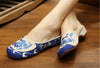 Cotton Mary Jane Shoes for Women in Velvet Blue Chinese Embroidery & Floral Design - Mega Save Wholesale & Retail - 3