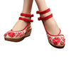 Mary Jane Chinese Shoes in Beautiful Red Embroidery & Ankle Straps with Floral Patterns - Mega Save Wholesale & Retail - 1