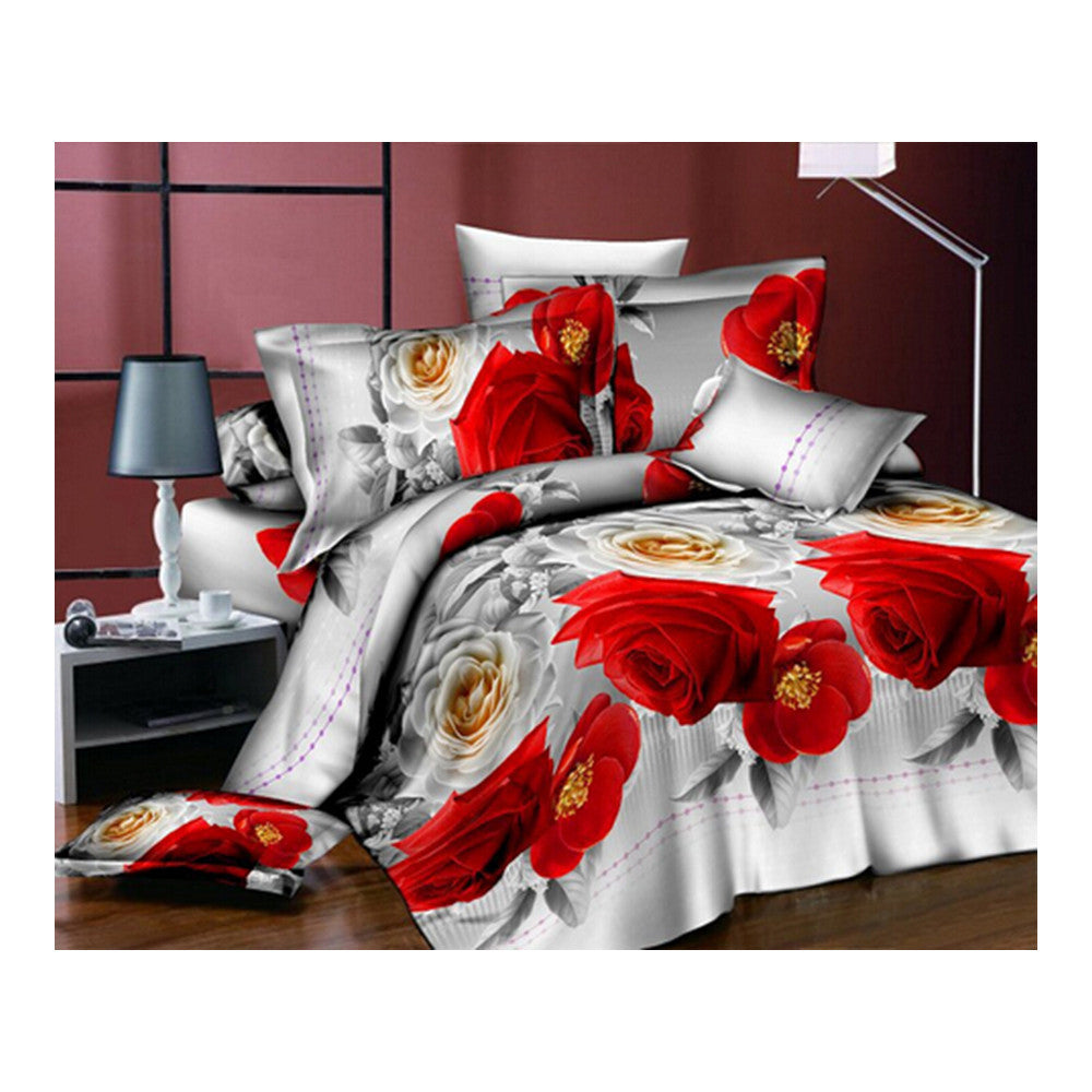 3D Flower Queen King Size Bed Quilt/Duvet Sheet Cover 4PC Set Cotton Sanded 009 - Mega Save Wholesale & Retail
