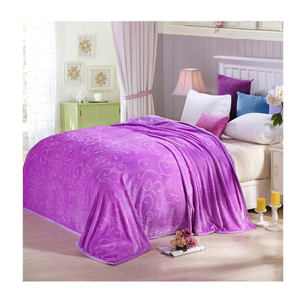 Clipped Pattern Blanket Bedding Throw Fleece Super Soft Warm Value purple - Mega Save Wholesale & Retail