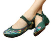 Vintage Chinese Embroidered Flat Ballet Ballerina Cotton Mary Jane Style Shoes for Women in Green Floral Design - Mega Save Wholesale & Retail - 1