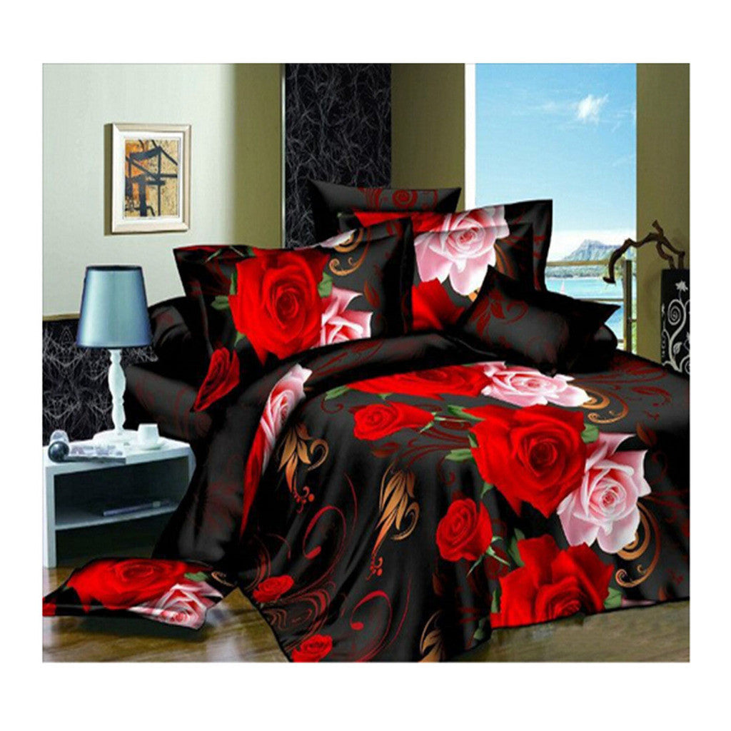 3D Flower Queen King Size Bed Quilt/Duvet Sheet Cover 4PC Set Cotton Sanded 023 - Mega Save Wholesale & Retail