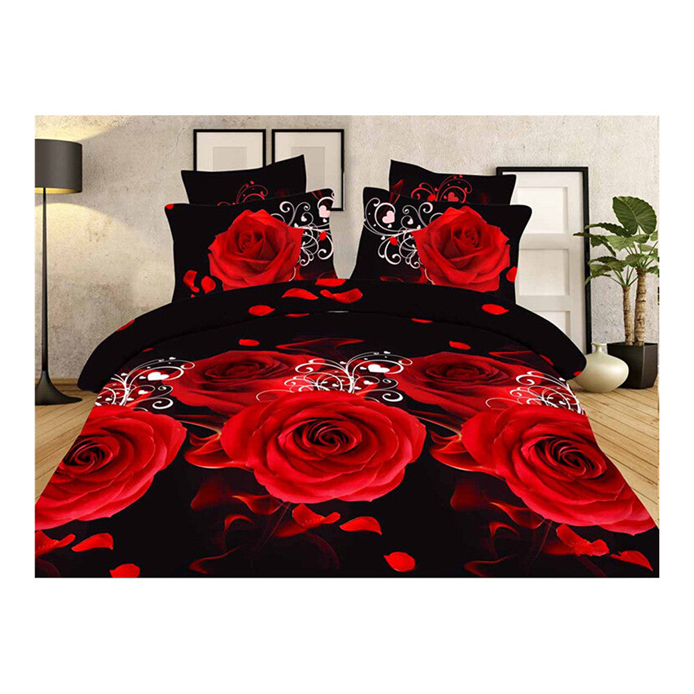 3D Flower Queen King Size Bed Quilt/Duvet Sheet Cover 4PC Set Cotton Sanded 031 - Mega Save Wholesale & Retail