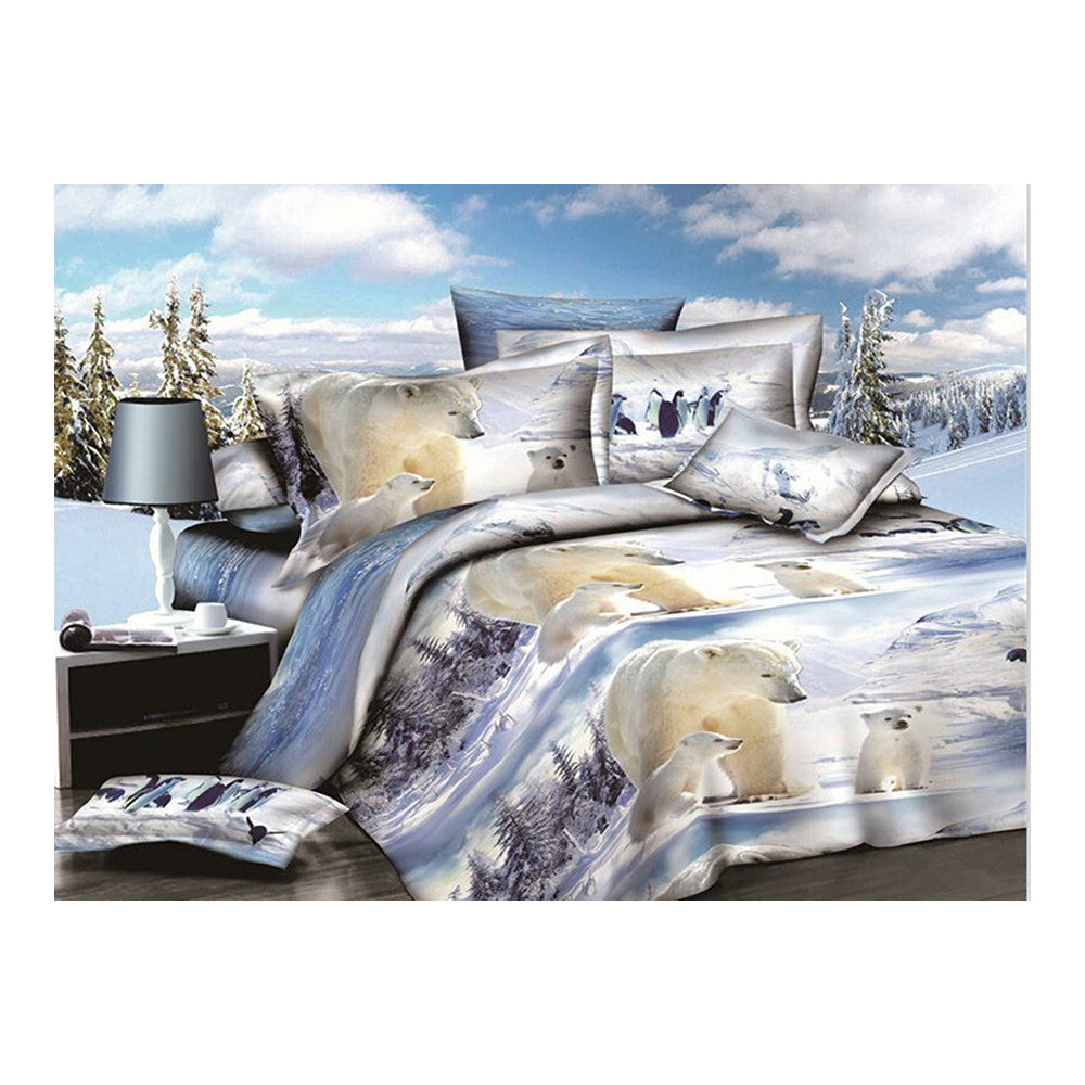 3D Animal Tiger Lion Wolf Queen King Size Bed Quilt/Duvet Sheet Cover 4PC Set Cotton Sanded - Mega Save Wholesale & Retail