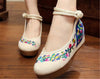 Chinese Embroidered Elevator Ballerina Mary Jane Ladies Shoes in Cotton White Folding Fan Design - Mega Save Wholesale & Retail - 2