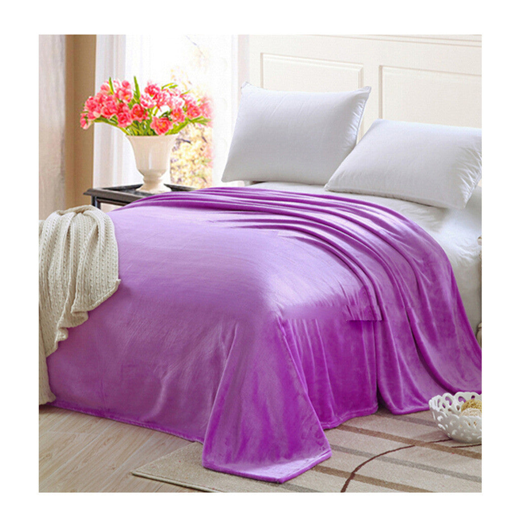 Plush Soft Queen Soild Color Micro fleece Bed Throw Blanket 180cm Purple - Mega Save Wholesale & Retail