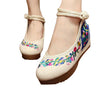 Chinese Embroidered Elevator Ballerina Mary Jane Ladies Shoes in Cotton White Folding Fan Design - Mega Save Wholesale & Retail - 1
