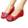 Vintage Embroidered Flat Ballet Ballerina Cotton Mary Jane Chinese Shoes for Women in Red Floral Design - Mega Save Wholesale & Retail - 1