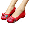 Chinese Embroidered Floral Shoes Women Ballerina Mary Jane Flat Ballet Cotton Loafer Red - Mega Save Wholesale & Retail - 1