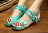 Vintage Chinese Embroidered Flat Ballet Ballerina Cotton Velvet Mary Jane Shoes for Women in Green Floral Design - Mega Save Wholesale & Retail - 2