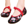 Chinese Embroidered Women Elevator Shoes with Lace Straps in Black Ventilated Cotton & Floral Patterns - Mega Save Wholesale & Retail - 1