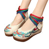 Chinese Embroidered White Cotton Elevator shoes for women in Colorful Ankle Straps & Bird Design - Mega Save Wholesale & Retail - 1