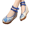 Chinese Mary Jane Shoes in Beautiful Blue Embroidery & Ankle Straps with Floral Patterns - Mega Save Wholesale & Retail - 1