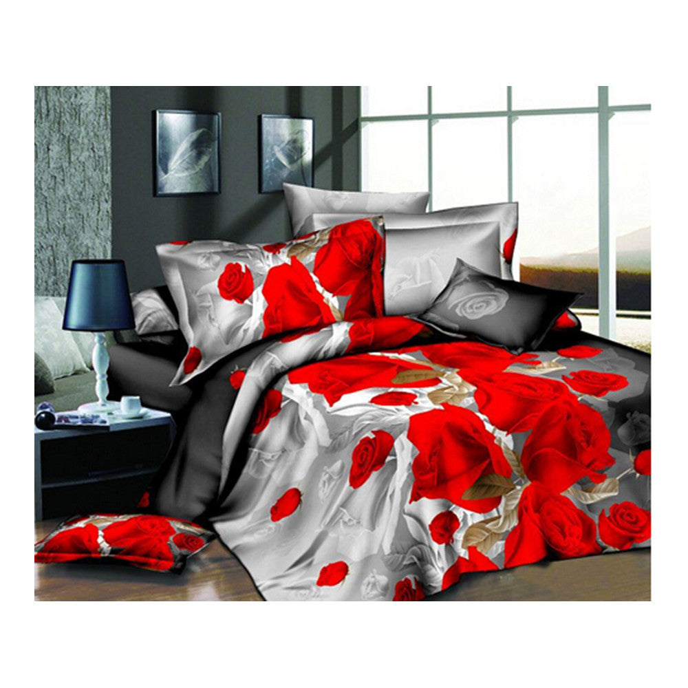 3D Flower Queen King Size Bed Quilt/Duvet Sheet Cover 4PC Set Cotton Sanded 011 - Mega Save Wholesale & Retail