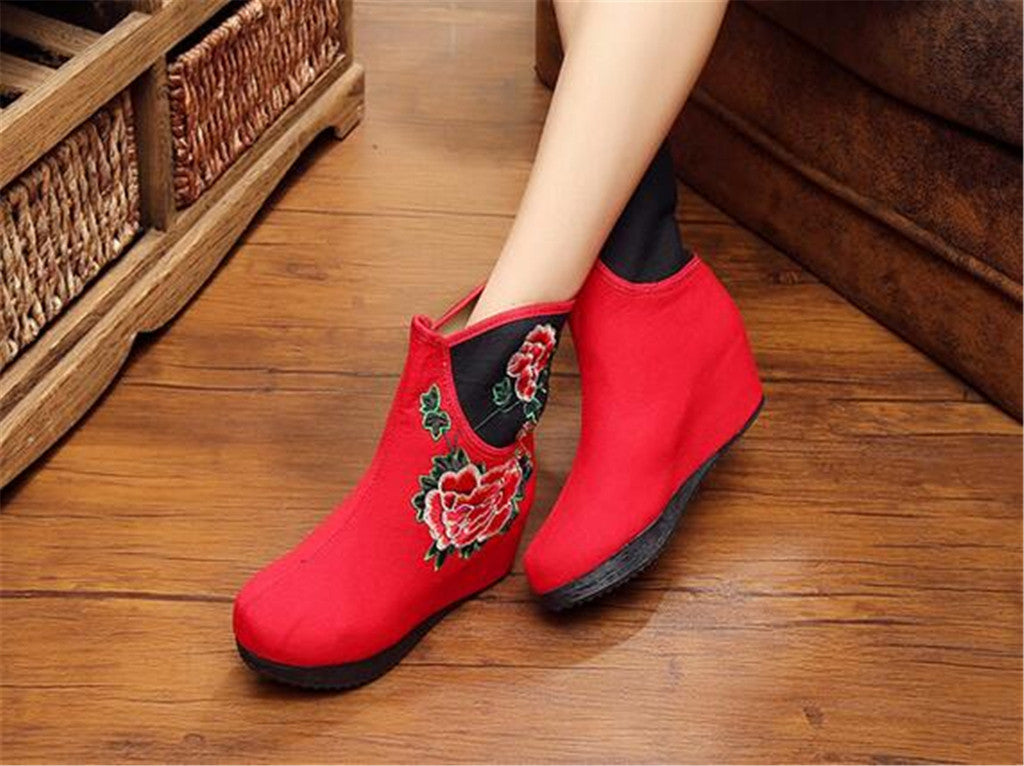 Chinese Embroidered Shoes women's singles boots national wind Elevator shoes Tall Boots Red - Mega Save Wholesale & Retail - 5