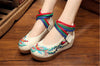Chinese Embroidered White Cotton Elevator shoes for women in Colorful Ankle Straps & Bird Design - Mega Save Wholesale & Retail - 2