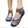 Traditional Embroidered Blue Cotton Mary Jane Chinese Shoes with Colorful Ankle Straps & Bird Design - Mega Save Wholesale & Retail - 1