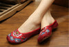 Chinese Shoes for Women in Wine Red Cotton Embroidery & Flat Floral Design - Mega Save Wholesale & Retail - 3