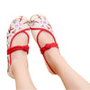 Custom Embroidered Shoes with Lace Straps in Beige & Red Ventilated Cotton & Floral Patterns - Mega Save Wholesale & Retail - 1