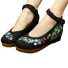 Chinese Embroidered Mary Jane Ballerina Elevator Shoes for Women in Cotton Black Folding Fan Design - Mega Save Wholesale & Retail - 1