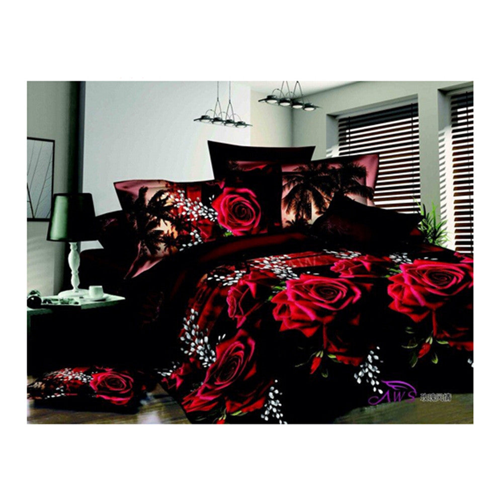 3D Flower Queen King Size Bed Quilt/Duvet Sheet Cover 4PC Set Cotton Sanded 017 - Mega Save Wholesale & Retail