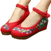 Traditional Embroidered Elevator Ballerina Chinese Mary Jane Shoes in Cotton Red Folding Fan Design - Mega Save Wholesale & Retail - 1