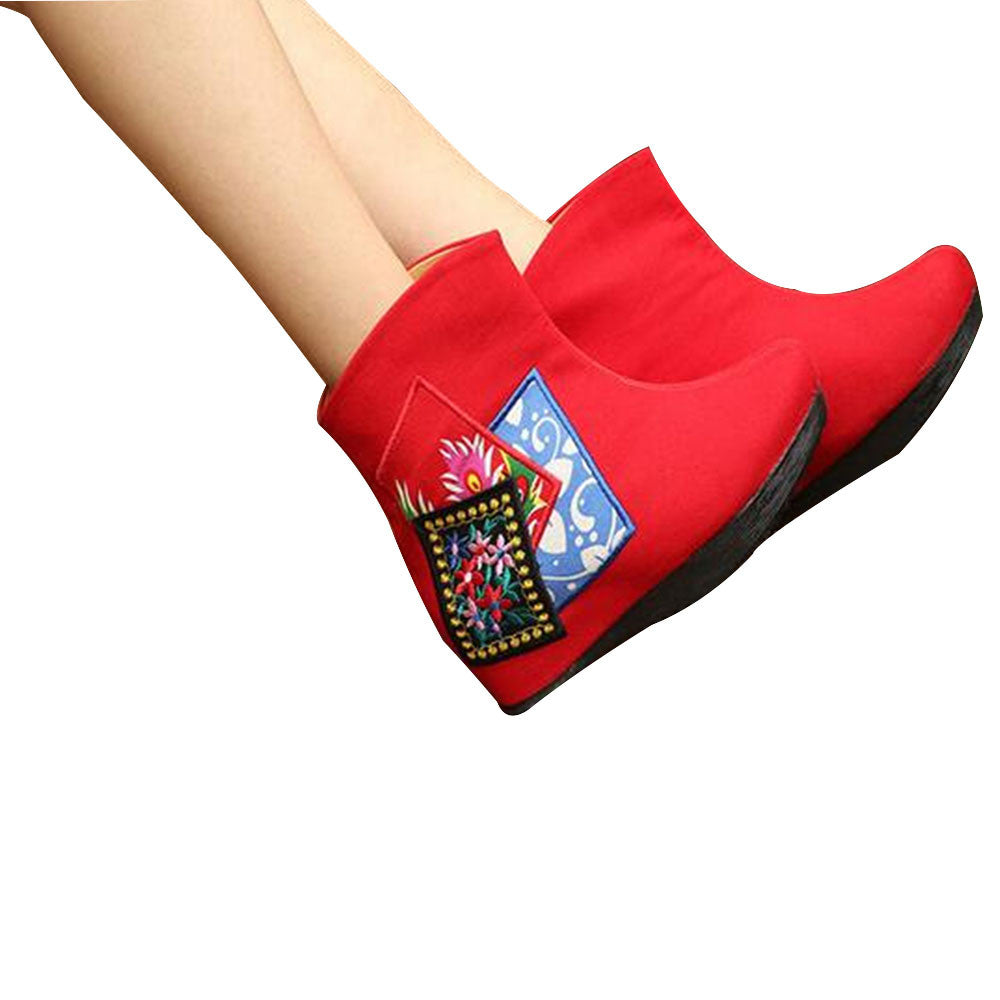 Chinese Embroidered Shoes women's singles boots national wind Elevator shoes Tall Boots Red - Mega Save Wholesale & Retail - 1