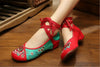 Chinese Embroidered Flat Ballet Ballerina Cotton Mary Jane Ladies Shoes for Women in Red & Green Floral Design - Mega Save Wholesale & Retail - 2