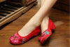 Vintage Embroidered Flat Ballet Ballerina Cotton Mary Jane Chinese Shoes for Women in Red Floral Design - Mega Save Wholesale & Retail - 2