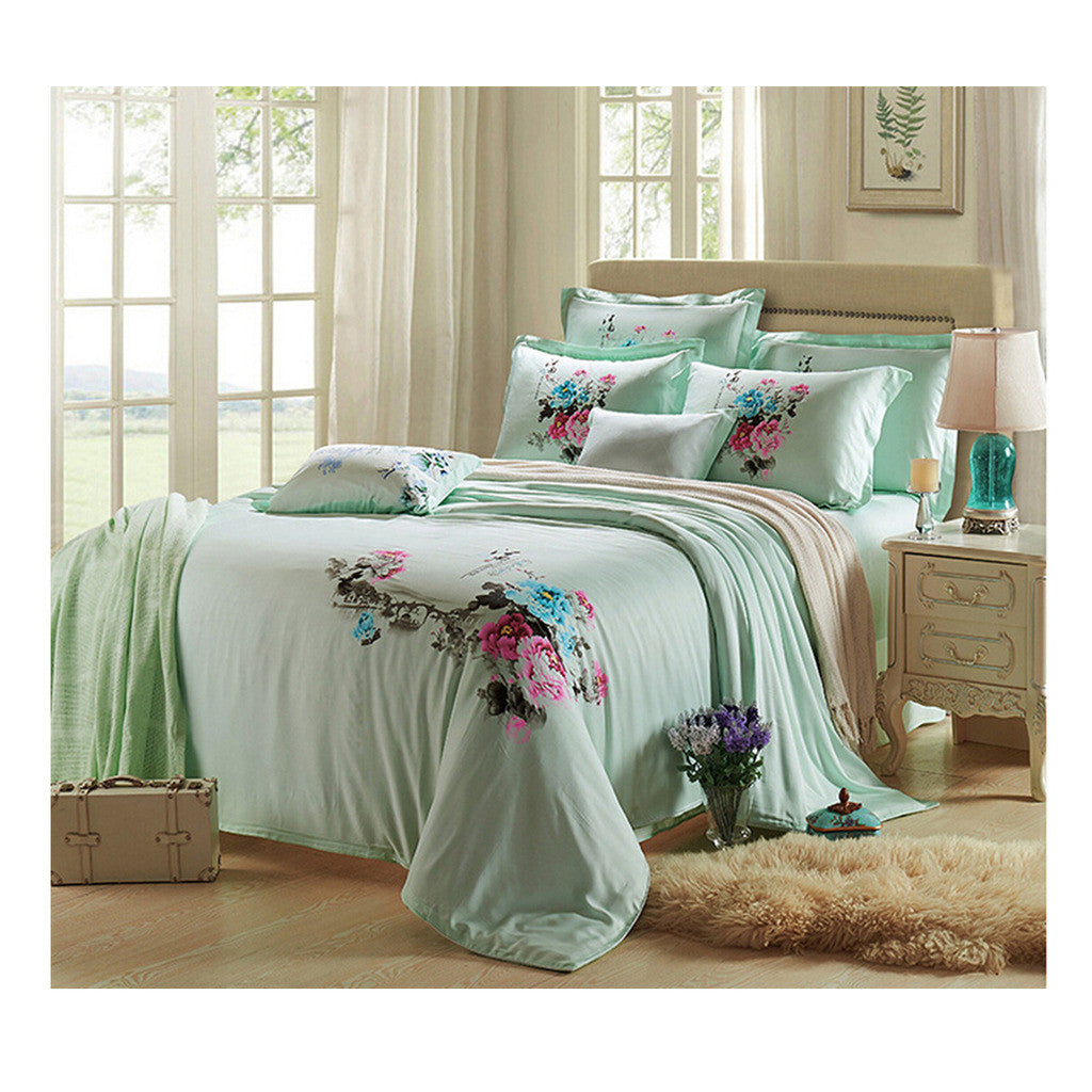 Silk ink and wash painting Duvet Quilt Cover Sets Bedding Cover Set  01 Sky Blue - Mega Save Wholesale & Retail