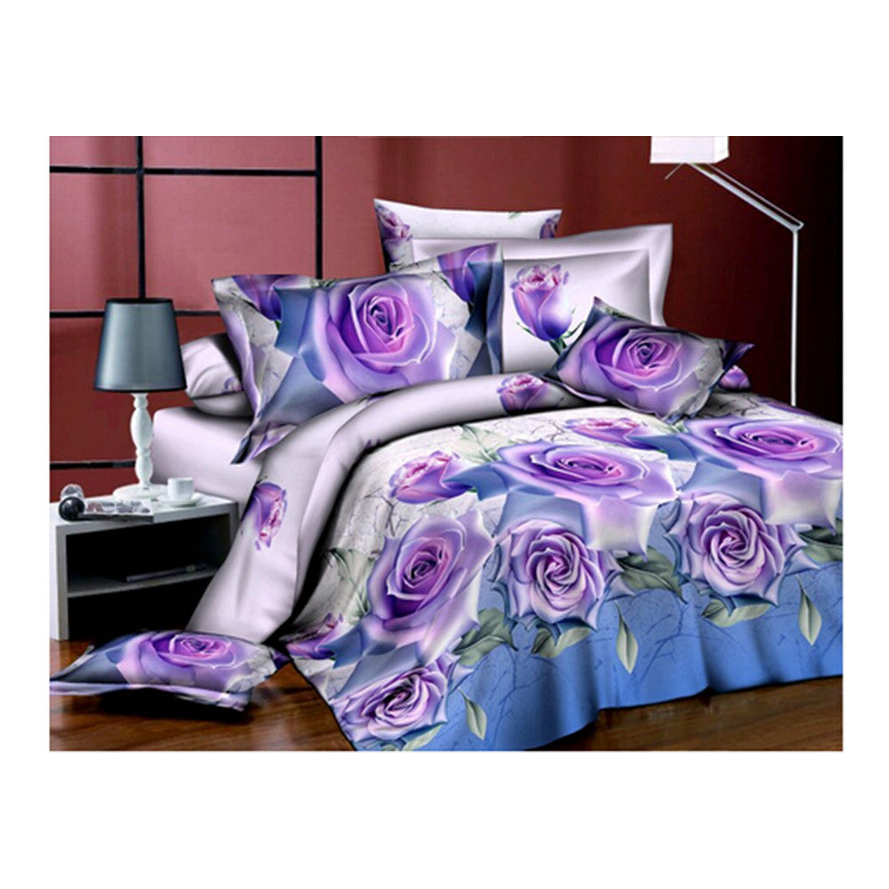 3D Flower Queen King Size Bed Quilt/Duvet Sheet Cover 4PC Set Cotton Sanded 008 - Mega Save Wholesale & Retail