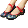 Vintage Chinese Embroidered Flat Ballet Womens Mary Jane Shoes in Cotton Blue Floral Ballerina Design - Mega Save Wholesale & Retail - 1