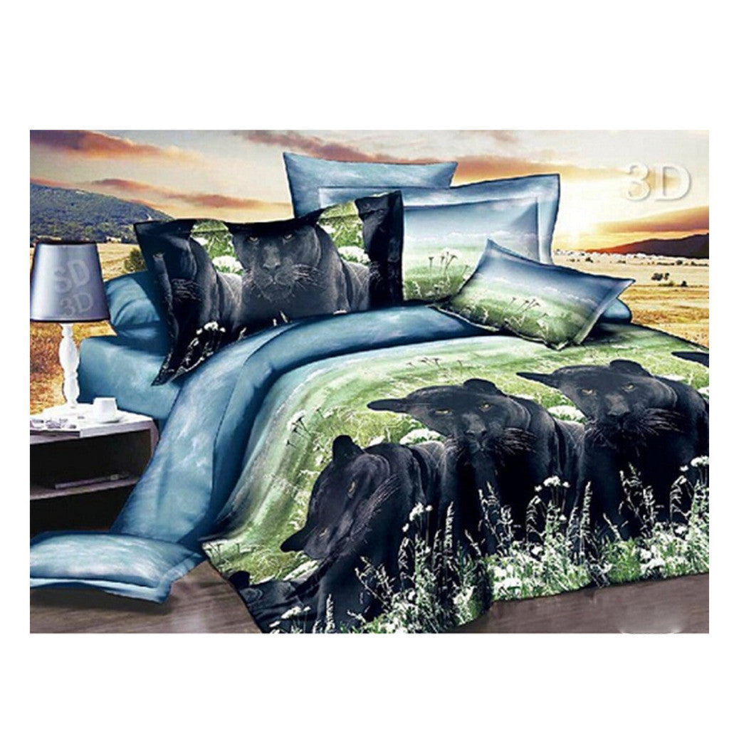 3D Animal Tiger Lion Wolf Queen King Size Bed Quilt/Duvet Sheet Cover 4PC Set Cotton Sanded - Mega Save Wholesale & Retail