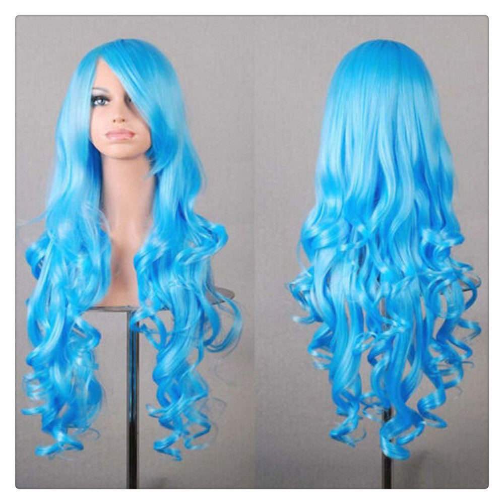 Women New Fashion Women Girl 80cm Wavy Curly Long Hair Full Cosplay Party Sexy Lolita wig  Blue - Mega Save Wholesale & Retail