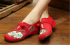 Chinese Embroidered Flat Ballet Ballerina Mary Janes Women Shoes in Cotton Red Floral Design - Mega Save Wholesale & Retail - 4