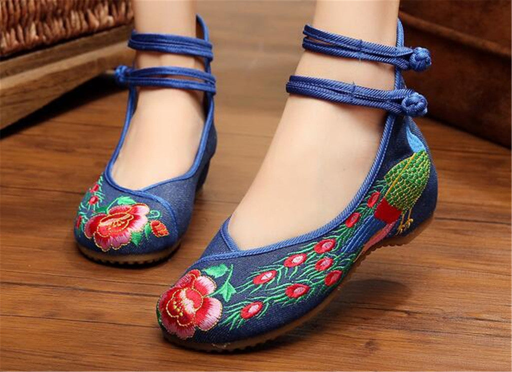 Chinese Embroidered Shoes Women Ballerina  Cotton Elevator shoes Double Pankou Red - Mega Save Wholesale & Retail - 4